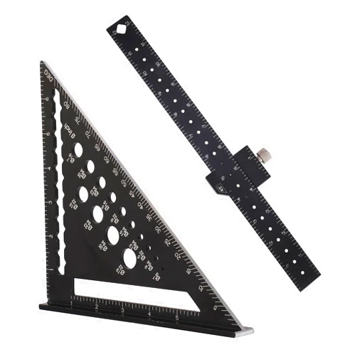 Dajianglx Rafter Square and Slide Ruler Set - Versatile 7 Inch Aluminum Alloy Carpenter Square for Precision Woodworking - Professional Multifunctional 45/90 Angle 12 Inch Combination Square Tool