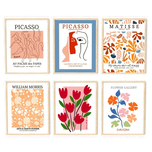 Iknostine Famous Artist Wall Art Prints Set of 6 Matisse Abstract Picasso Aesthetic Canvas Poster Foral Flower Market Morris Gallery Wall Decor for Bedroom Living Room Bathroom (8