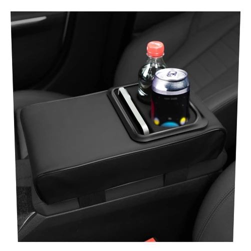 Stacool Leather Center Console Cover with Cup Holder,Booster Car Armrest Cover for Protecting Car Armrest Box & Car Decorations,Universal Car Accessories Interior Fits Cars,SUVs,Trucks (Unpatterned)