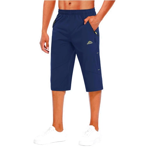 MAGCOMSEN Men's Capri Shorts Quick Dry Below Knee 3/4 Capri Pants with Zipper Pockets for Workout Running Training Summer