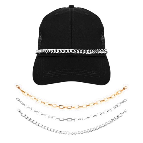 PEUTIER 3pcs Trucker Hat Chains, Stylish Silver Gold Hat Accessories Chains Decorative Baseball Cap Chain Trucker Hat Bill Chains Party Supplies for Hat Phone Case Necklace Purse