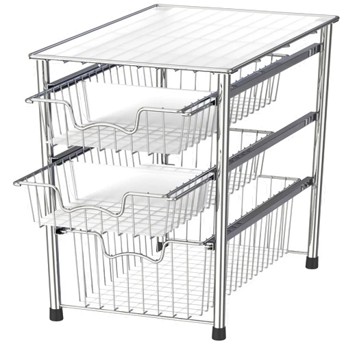 Simple Houseware Stackable 3 Tier Sliding Basket Organizer Drawer, Chrome