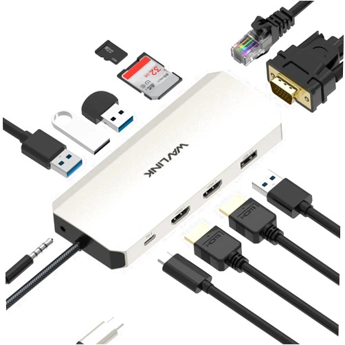 WAVLINK 12-in-1 USB C Hub Triple Display USB C Docking Station Multiport Adapter with Dual 4K HDMI,VGA,Ethernet,87W Power Delivery,USB 2.0/3.0,SD/Micro SD Card Reader for Dell/HP/Lenovo/MacBook Laptop