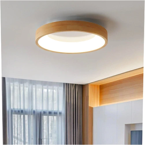 TFCFL 20 inch Wooden LED Close to Ceiling Light, Acrylic Flush Mount Ceiling Light Lamp Wall Control Dimming LED Brightness Light Fixture Minimalist Ceiling Light for Bedroom Living Room