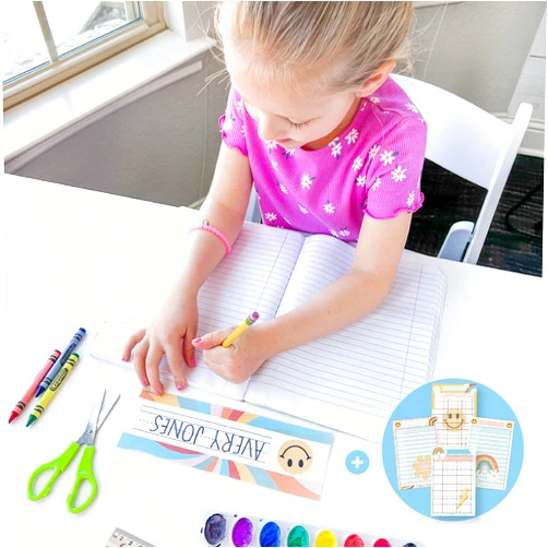 Hadley Designs 25 Retro Name Tags for Classroom Cubbies-Student Desk Name Plates, 4 Data Charts Classroom Incentive Chart, Kindergarten Name Plates, Homework Chart for Classroom Reward Chart