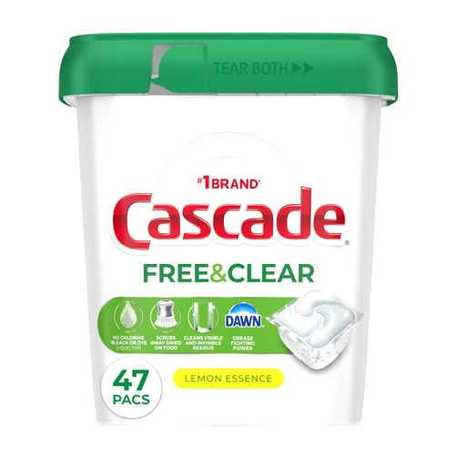 Cascade Free & Clear Dishwasher Pods, Dishwasher Detergent, Dish Detergent Soap, Lemon Essence, 47 Count