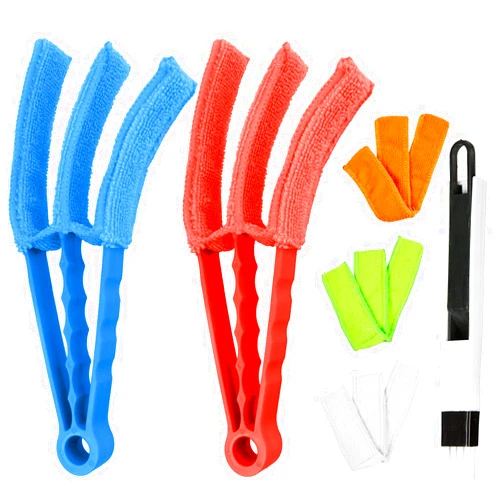 JamHooDirect Triple Venetian Blind Cleaner - 2Pcs Removable Washable Window Blind Duster Brush Cleaner Tool with 5 Microfibre Sleeves for Blinds, AC, Car Vent - Includes 1 Dustpan Cleaning Brush