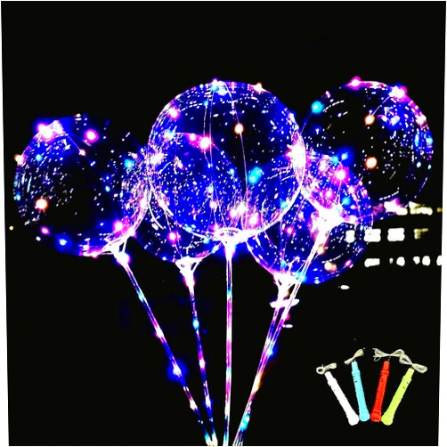 UZER LED Light Up BoBo Balloons Colorful 10 Packs,3 Levels Flashing Handle,20 Inches Bubble Balloon,70cm Stick,Christmas Birthday Party Decoration