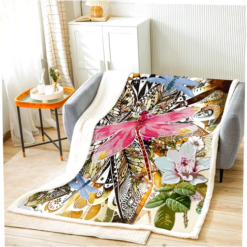 Castle Fairy French Style Throw Blanket 30X40 Inch Pink Blue Dragonfly Animal Warm Soft Blanket Bedroom Office Decor Retro Brown Butterfly Fleece Blanket for Youth Adult Boys Girls