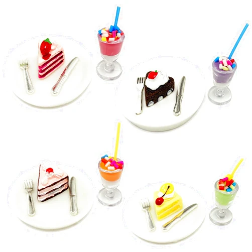 PrettyLife 20 Pieces Miniature Food Drinks Cakes Plates Knife Forks Cute for 1:12 Mini Dollhouse Kitchen Scene Model Accessories Micro Landscape Decoration