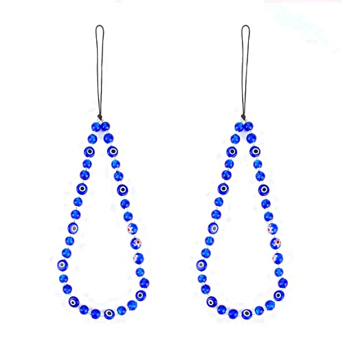 GOMAKERER 2 Pcs Evil Eye Phone Charm Strap 27cm, Blue Evil Eye Lampwork Beaded Phone Lanyard Wrist Strap Handmade Phone Chain Keychain Wristlet Lucky Phone Chain Holder for Women Girls