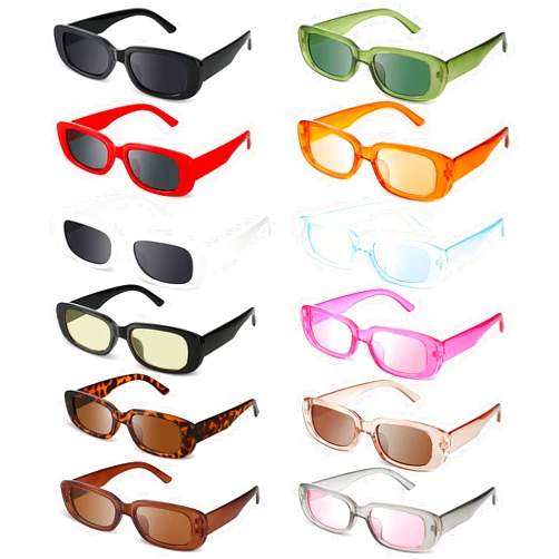 Frienda 12 Pack Rectangle Sunglasses for Women Retro Vintage Sunglasses Square Aesthetic Sunglasses for Woman Man