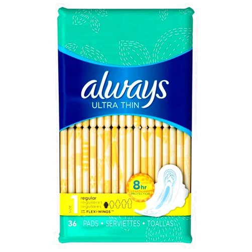 Always Pads Ultra Thin Size 1-36 Count Regular, 36 Count(Pack of 3)