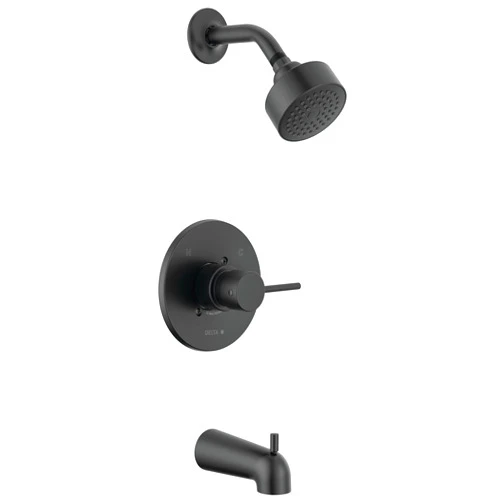 Delta Faucet Modern 14 Series Matte Black Shower Faucet, Tub and Shower Trim Kit with Single-Spray Touch-Clean Black Shower Head, Matte Black T14459-BL-PP (Valve Not Included)