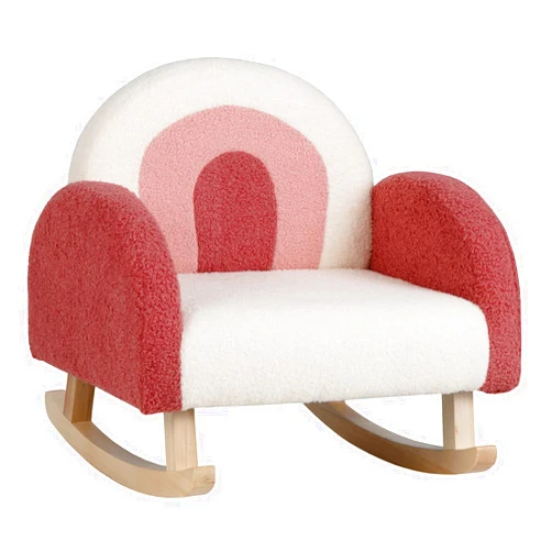 Costzon Kids Sofa, Red, Rocking Chair with Solid Wood Frames, Plush Fabric, Anti-Tip Design for Kids Room, Nursery, Playroom, Preschool, Birthday Gift for Boys Girls, Toddler Furniture Armchair