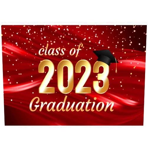 Leowefowa Class of 2023 Graduation Backdrop 6x4ft Luxurious Golden 2023 Numbers with Trencher Cap Red Background Grad Prom Party Banner Supplies Congrats Grad Photo Booth