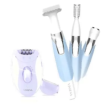 VINSENA 3-in-1 Bikini Trimmer for Women(Blue) & 2-in-1 Epilator for Women(Purple), Multifunction Full Body Shave, USB Charge