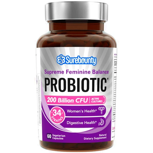 Surebounty Women's Probiotic, 200 Billion CFU, Prebiotics + Digestive Enzymes + Cranberry, 60 Caps