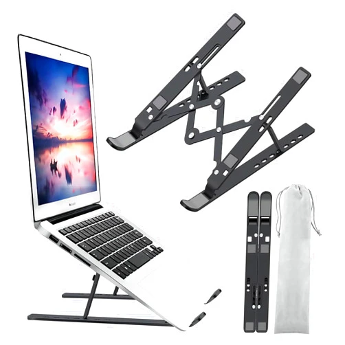 Leeboom Laptop Stand, Laptop Holder Riser Computer Stand, Adjustable Aluminum Foldable Portable Notebook Stand, Compatible with MacBook Air Pro, HP, Lenovo, Dell, More 10-15.6” Laptops and Tablets (Black)