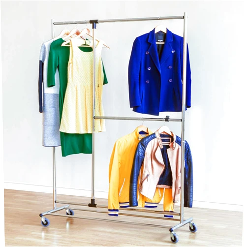 Tatkraft Marvel - Clothes Rack on Wheels, Double Adjustable Rod, Rolling Garment Rack, Chromed Steel