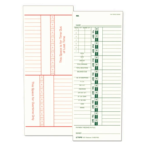 TOPS Time Cards, Bi-Weekly, 2-Sided, Numbered Days, 3-1/2
