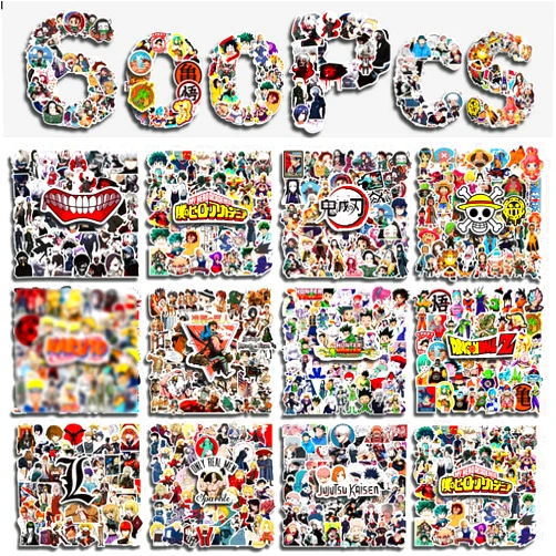 Arme Large Anime Stickers Mixed Pack,600Pcs Mixed with Classic Anime Theme Sticker Pack,Vinyl Waterproof Stickers Decals for Bottles, Laptops, Skateboards&Notebooks, Stickers for Adults&Kids&Teens