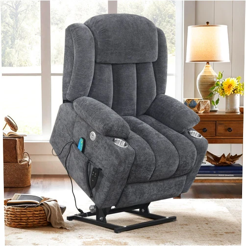 Cozyman Oversized Power Lift Recliner Chair for Adults, Dual Motor Recliner Chair for Elderly, Lazyboy Recliner Chair with Heat and Massage, Infinite Position, USB Port, Side Pockets, Linen, Dark Gray