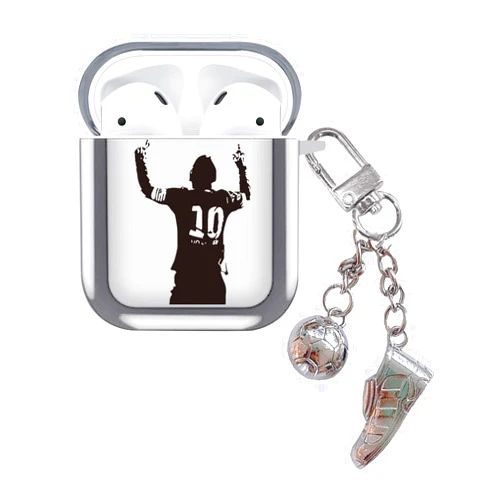 Ptnerbeh Cute AirPod 2nd 1st Case Cover Soccer Player Theme Pattern Design with Keychain Pendant Silicone Soft Shell Compatible with AirPods 2/1 Case