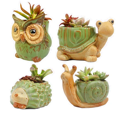 SUNSMIL Small Ceramic Succulent Pot with Drainage, Animal Succulent Planter, 4.4 Inch Flower Pots, for Flower, Cactus, Mini Succulent Plants, Indoor and Outdoor use, Set of 4 Garden Gift