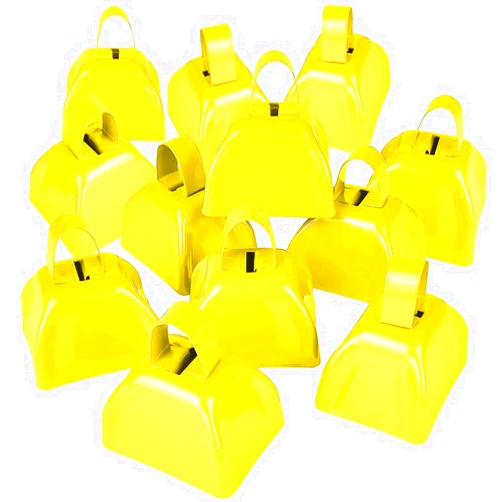 Rhode Island Novelty 3 Inch Yellow Metal Cowbells, One Dozen per Order