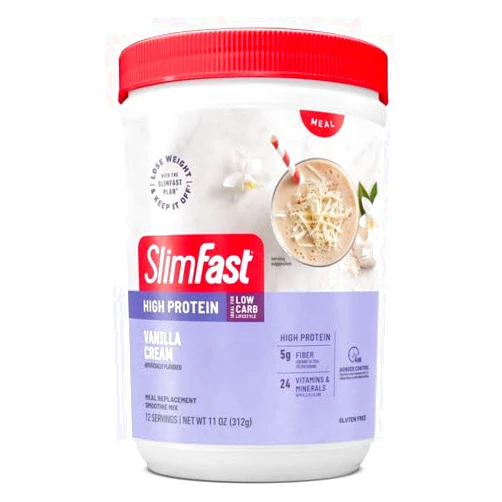 SlimFast Advanced Nutrition High Protein Meal Replacement Smoothie Mix, Vanilla Cream, Weight Loss Powder, 20g of Protein, 12 Servings (Packaging May Vary)