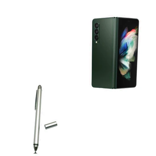 BoxWave Stylus Pen Compatible with Samsung Galaxy Z Fold 3 - DualTip Capacitive Stylus, Fiber Tip Disc Tip Capacitive Stylus Pen for Samsung Galaxy Z Fold 3 - Metallic Silver