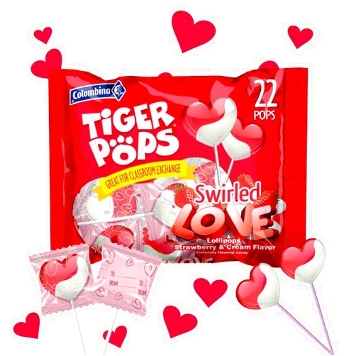 Colombina Swirled Love Tiger Pops, Strawberry and Cream Flavored, Individually Wrapped Lollipops, Perfect for Valentine's Day Gifts, 22 Count (Pack of 1)