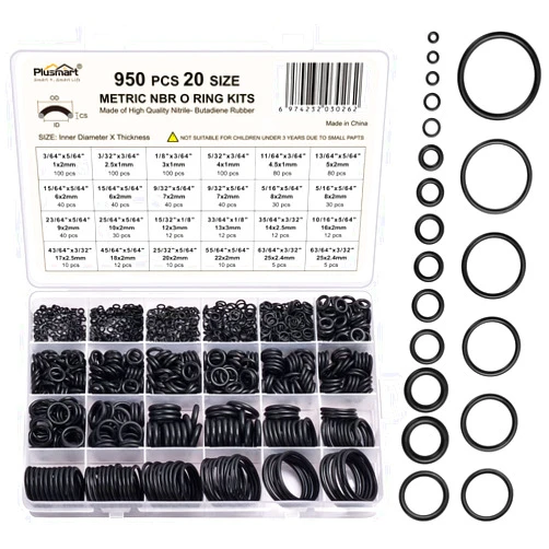 Plusmart O Ring Kit, 950 Pcs Rubber O-Ring Assortment Kit, Plusmart 20 Sizes Washer Gasket Set for Pressure Washer, Plumbing Sealing Repair, Air or Gas Connections, Resist Oil and Heat