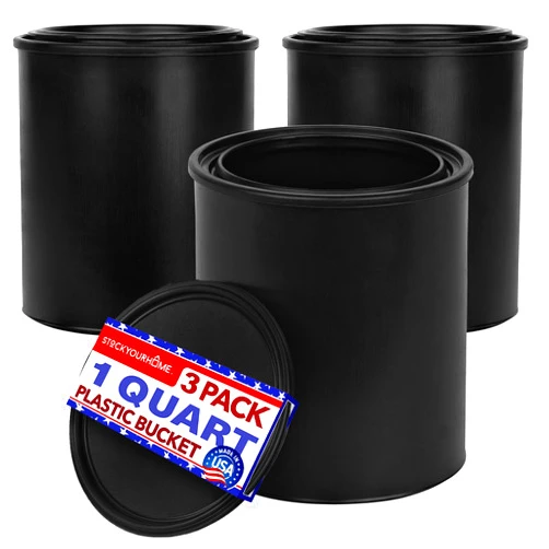 Stock Your Home 1-Quart Plastic Paint Bucket (3 Pack) - Triple Lock Airtight Seal - Minimizes Skimming - Rust Proof - Odor & Chemical Resistant - 32 Fl Oz All-Plastic Paint Can with Snap On Lid - Stock Your Home