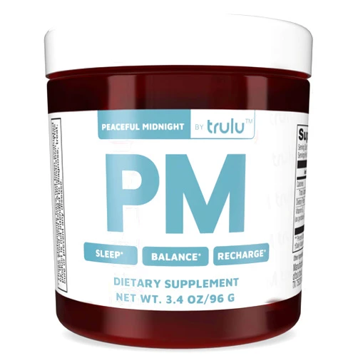TRULU PM Peaceful Midnight 3.4oz | Sleep Powder with Gut-Brain Axis Balance Blend, No Melatonin, Non-Habit Forming, Featuring Gum Arabic, Rutin, Beta Glucan, Inulin, L-Theanine, Ashwagandha, and Vitamin B6