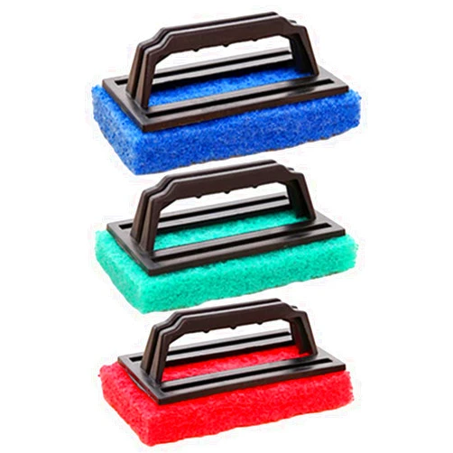Tookie 3 Pcs Hand-Held Pool Scrub Brush, Bathroom Scouring Pad, Non-Scratch Bathtub Scrubber with Handle, Cleaning Sponge for Shower Tile, Bathtube Sink Spas Tubs & Swimming Pool Step(red, blue, green)