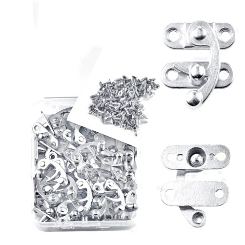 PGMJ 40 Pieces Jewelry Box Hardware Thickened Solid Antique Right Latch Hook Hasp Horn Lock Wood Jewelry Box Latch Hook Clasp and 160 Replacement Screws (Silver/40 Pcs)