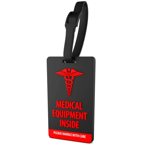 Shacke Medical Equipment Luggage Tag for Respiratory Devices (Black/Vertical)