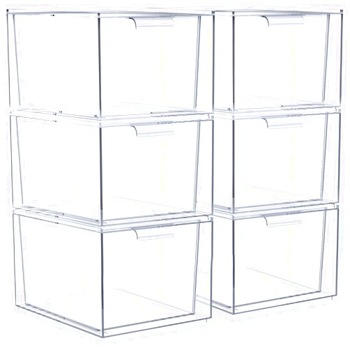 Sorbus Stackable Acrylic Drawers - Clear Make Up Organizers for Vanity - 6 Plastic Storage Bins for Room Decor, Bathroom Organization and Storage, Office Supplies, Makeup Drawer Organizer, Undersink