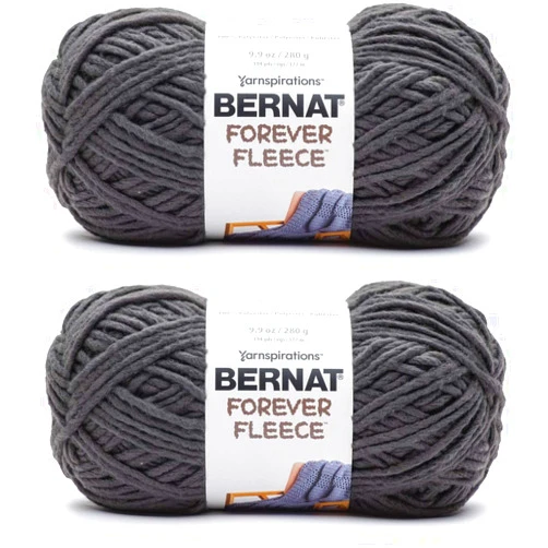 Bernat Forever Fleece Coal Yarn - 2 Pack of 280g/9.9oz - Polyester - 6 Super Bulky - 194 Yards - Knitting/Crochet