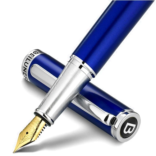 BEILUNER Luxury Fountain Pen Set,Solid 24K Gilded Fine Nib, Modern Classic Limited Edition -Includes 6 Ink Cartridges&Ink Refill Converter with Gift Case-Perfect for Men and Women（Charming blue）
