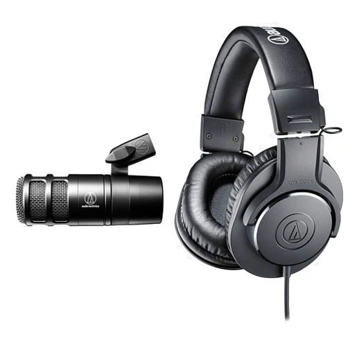 Audio-Technica AT2040 Hypercardioid Dynamic Podcast Microphone (at 2040), XLR,Black & ATH-M20X Professional Studio Monitor Headphones, Black