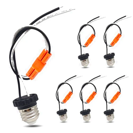 New orange heart E26 Socket Adapter, Medium Base Screw in Light Bulb Socket Pigtail for Led Ceiling Lights Downlight Retrofit Power Adapter Black (6 Pack)