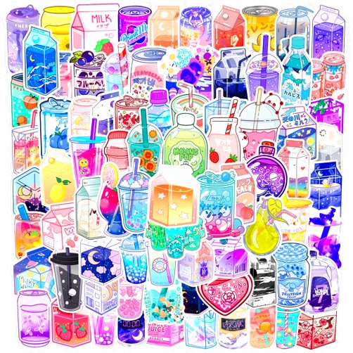 Bric dodo 100Pcs Kawaii Cartoon Beverage Stickers Aesthetic Trendy Stickers Laptop Water Bottles Phone Skateboard Computer Cute Summer Flavored Drink Vinyl Sticker Waterproof Decal for Teens Boys Girls Adults