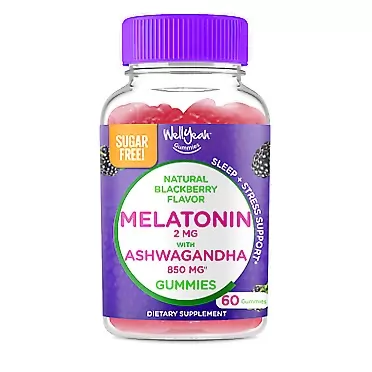 WellYeah Melatonin (2mg) with Ashwagandha (850mg) Sugar Free Gummies - Sleep Aid & Stress Relief Supplement - with Chamomile, Lemon Balm, Lavender, and Valerian - Natural BlackBerry Flavor - 60 Count