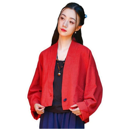 Ystylee Women's Cropped Shirt Tops Cotton Linen Button Down Open Front Lightweight Shirt Jacket Coat