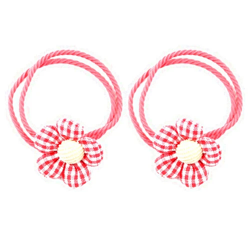 DEXITR 2PCS Fabric Flower Ropes Series Hair Bands Clips Ties Ponytail Holders Soft Elastic Bands/Clips with Flowers Hair Accessories for Baby Girls Children and Ladies (Rope-Red)
