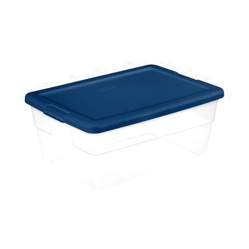 Sterilite Stackable 16 Quart Clear Home Storage Box with Handles and Blue Lid for Efficient, Space Saving Household Storage and Organization, 2 Pack