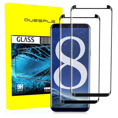 QUESPLE 2 Pack Galaxy S8 Screen Protector, [3D Curved] [Anti Scratch][HD Clear] Tempered Glass Screen Protector for Samsung Galaxy S8
